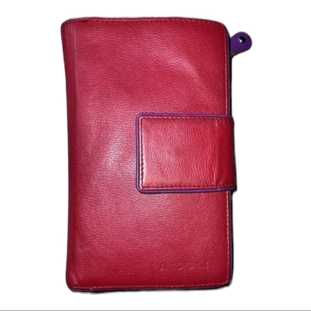 NICOLI Womens Red Leather Multicolor Interior Bifold Zip Around Wallet
